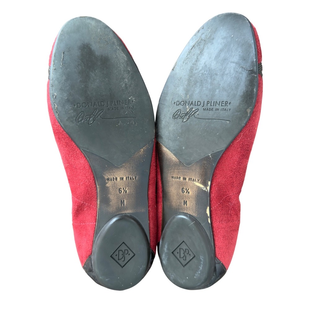 Donald J Pliner Red Peep Toe Ballet Flats Croc Heel Brown trim Size 6.5 M - Picture 6 of 7